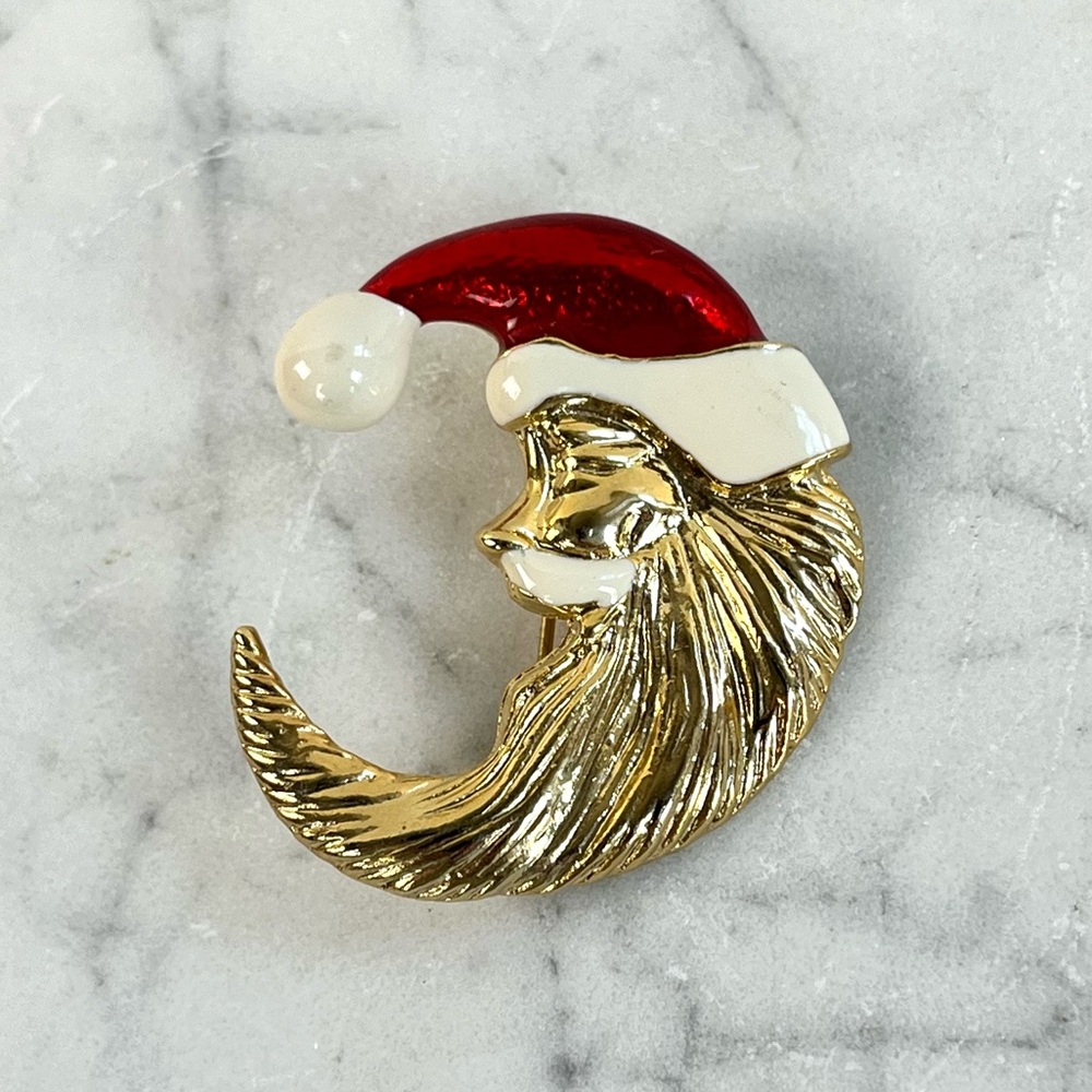 Vintage AAi Crescent Moon Santa Brooch